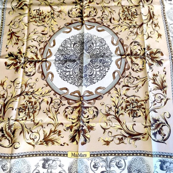 Max Mara Italian Silk Scarf Baroque Print - Picture 3 of 13